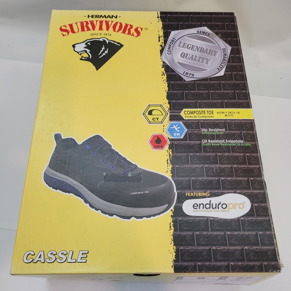 Herman Survivors‎ Cassle Work Shoes Mens 9 Black Composite Toe Slip Resistant